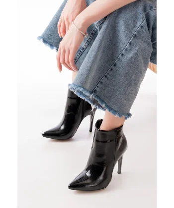 VRT-4802 Siyah Kroko Yüksek İnce Topuklu Fermuarlı Kadın Bot