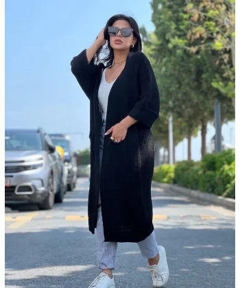 Yarasa kol uzun triko hırka siyah