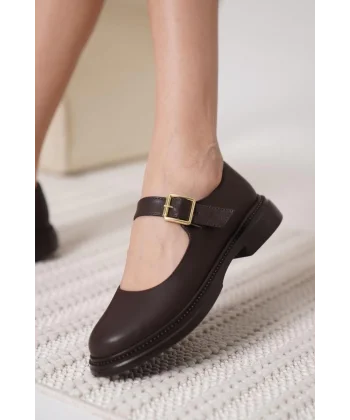 Yokox Kahverengi Cilt Oxford Ayakkabı