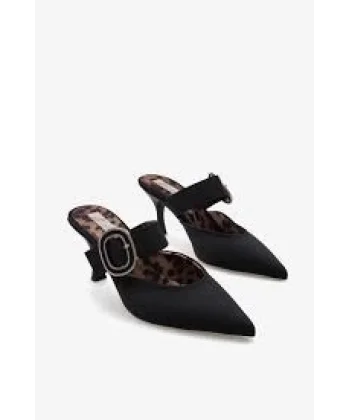 Yote Siyah Saten Topuklu Terlik