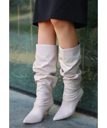 Zelya Bej Cilt Topuklu Çizme