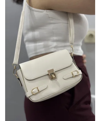 Zerej kemerli krem cilt çanta