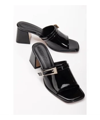 Ziva Siyah Rugan Topuklu Terlik