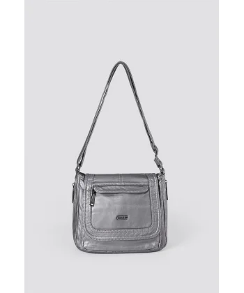 Ziwen Gri Cilt Omuz Çantası