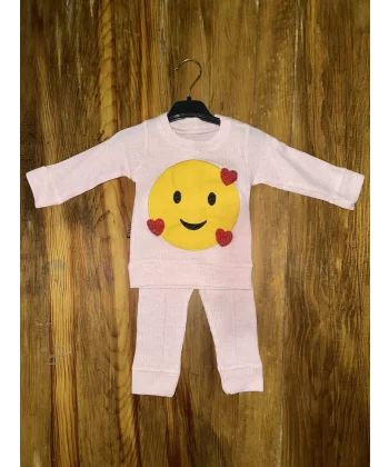 3-12 aylık emoji detalı takım pembe