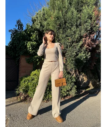 Fitilli prenses kol alt üst takım bej