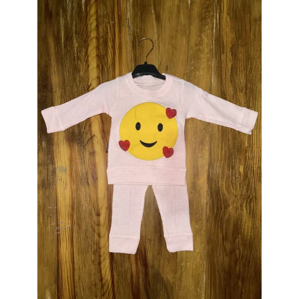 3-12 aylık emoji detalı takım pembe