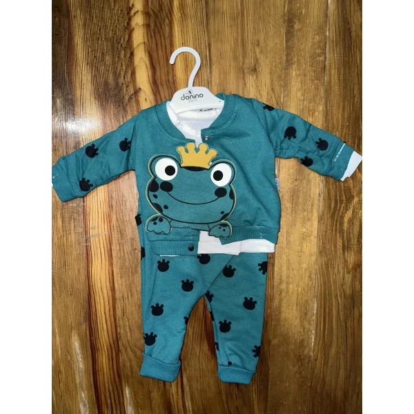 3-12 aylık kurbağa desenli üçlü takım koyumavi