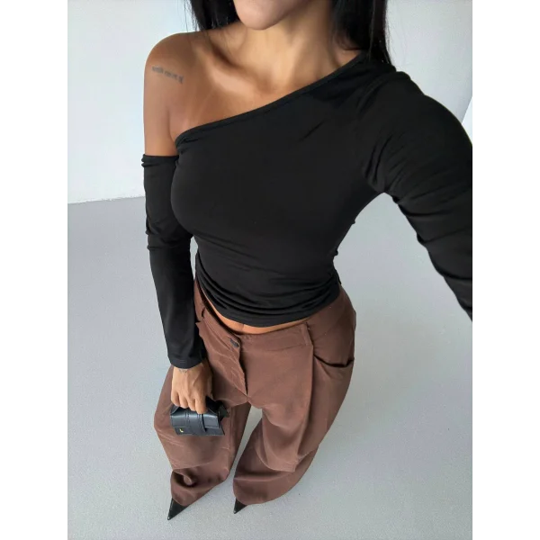 Omuz detaylı kollu bluz siyah f2336