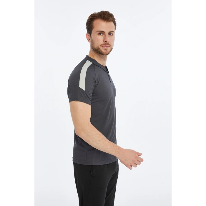 Asm Spor Fog Erkek Polo Yaka Spor Tişört |Antrasit |Nefes Alabilir Kumaş |Çizgi Detaylı