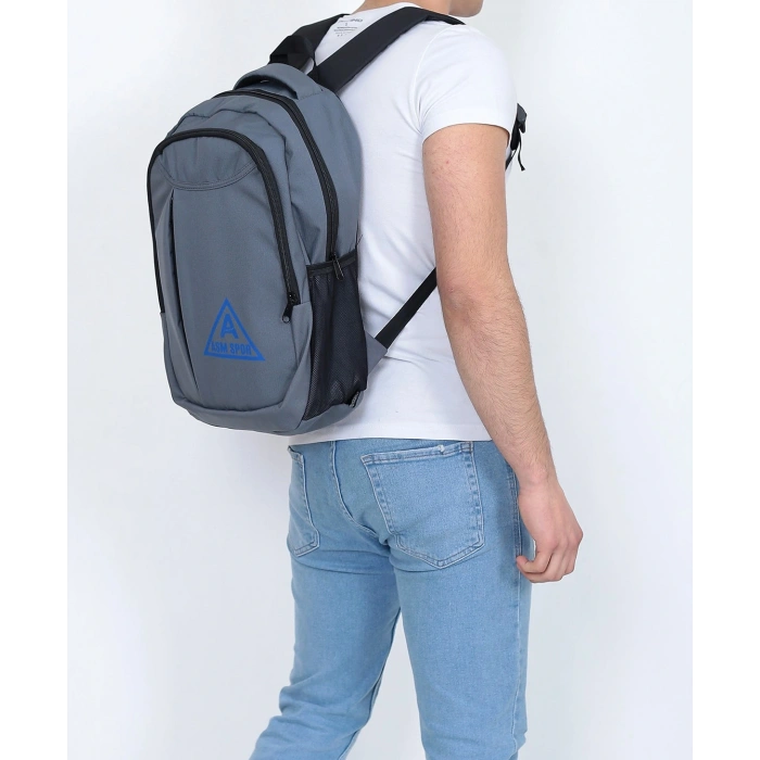 ASM Spor Sırt Çantası 25L | Okul, Seyahat ve Günlük Kullanım – Gri-Mavi