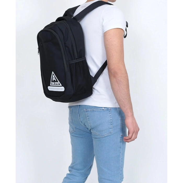 ASM Spor Sırt Çantası 25L | Okul, Seyahat ve Günlük Kullanım – Siyah-Beyaz