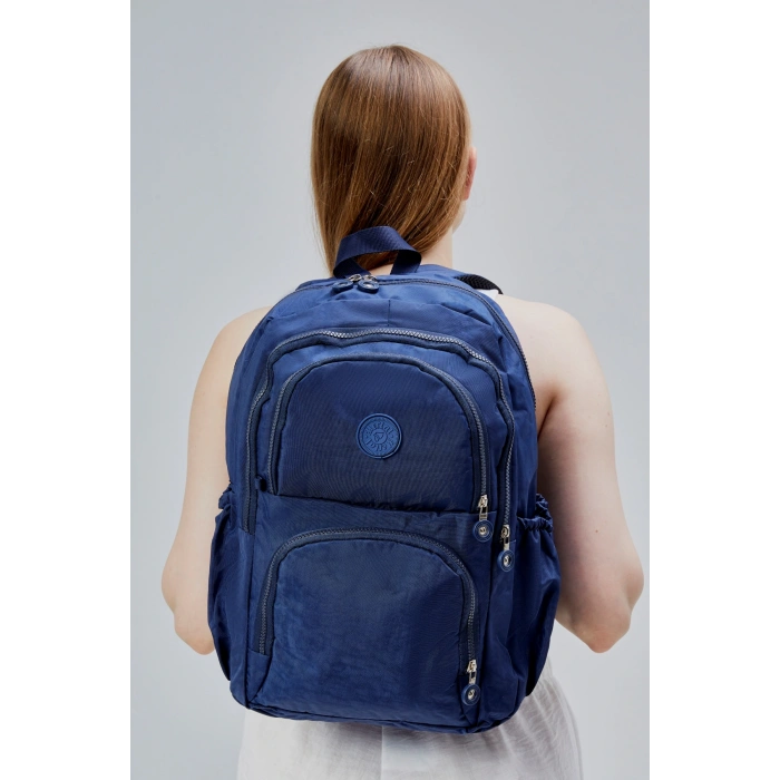 ASM SPOR Su Geçirmez Ortaokul&Lise Sırt Çantası-Çok Cepli,Hafif ve Dayanıklı Krinkil Kumaş Lacivert