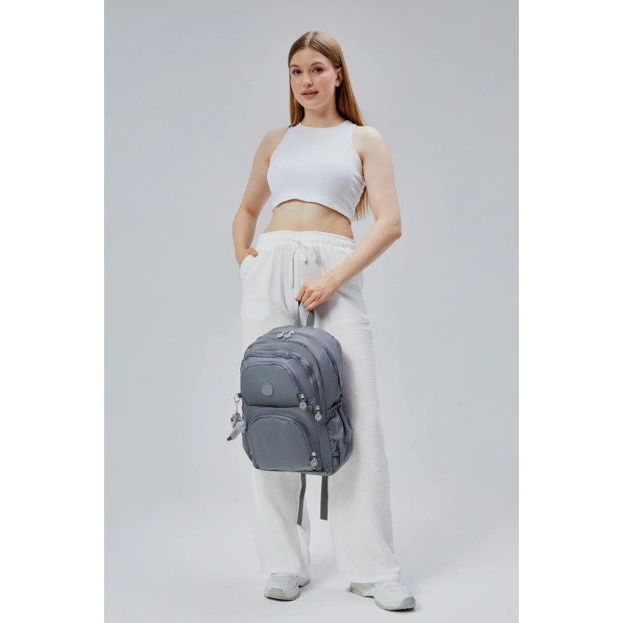 ASM SPOR Su Geçirmez Ortaokul&Lise Sırt Çantası-Çok Cepli,Hafif ve Dayanıklı Krinkil Kumaş Gri