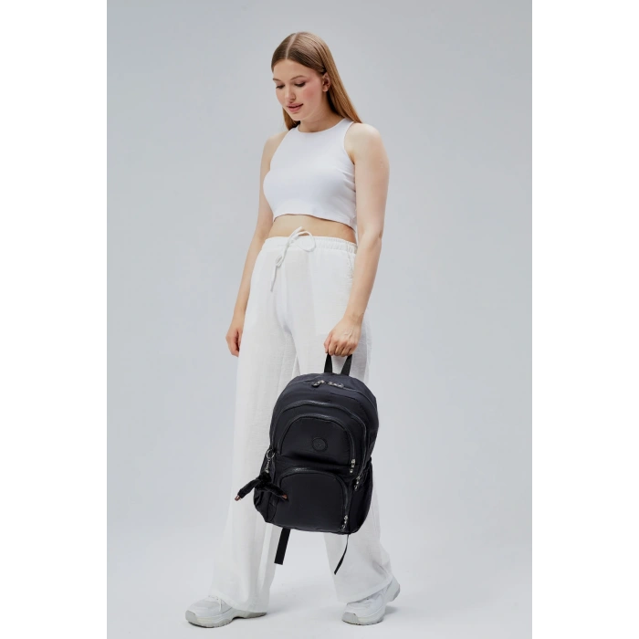 ASM SPOR Su Geçirmez Ortaokul&Lise Sırt Çantası-Çok Cepli,Hafif ve Dayanıklı Krinkil Kumaş Siyah