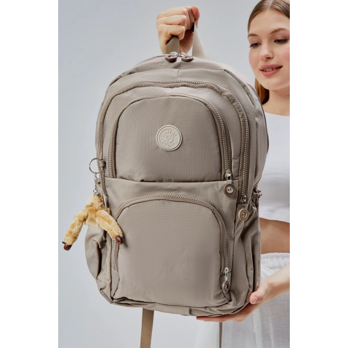 ASM SPOR Su Geçirmez Ortaokul&Lise Sırt Çantası-Çok Cepli,Hafif ve Dayanıklı Krinkil Kumaş Vizon