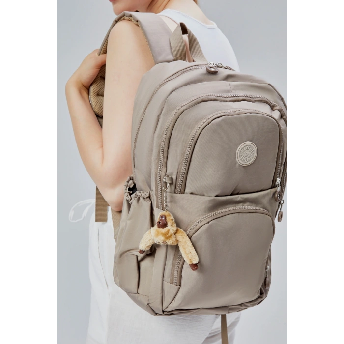 ASM SPOR Su Geçirmez Ortaokul&Lise Sırt Çantası-Çok Cepli,Hafif ve Dayanıklı Krinkil Kumaş Vizon