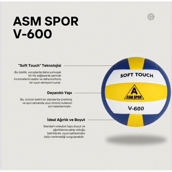 Asm Spor Voleybol Antrenman Topu Soft Touch Sarı-Beyaz-Mavi V600