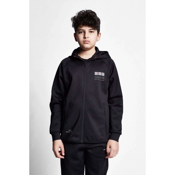Lescon Siyah Çocuk Fermuarlı Kapüşonlu Üst 21N-3101