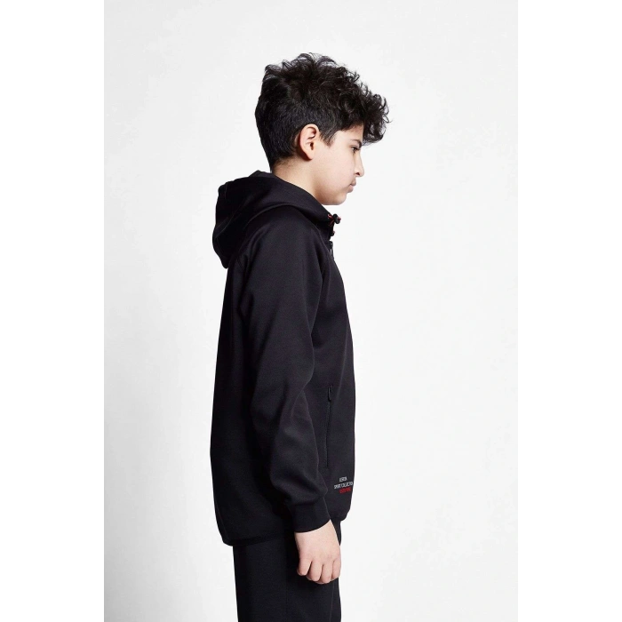 Lescon Siyah Çocuk Fermuarlı Kapüşonlu Üst 21N-3101