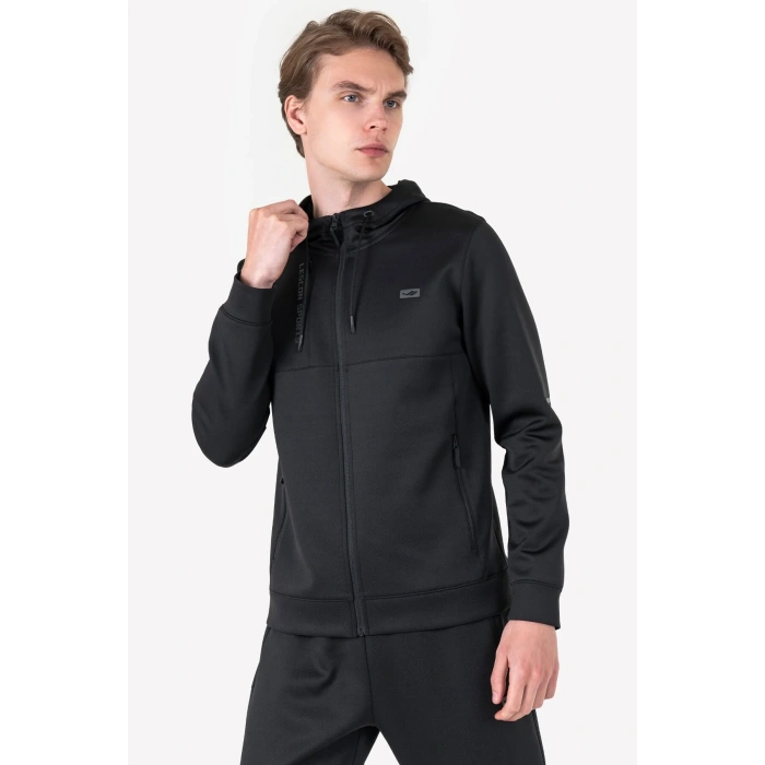 Lescon Siyah Erkek Fermuarlı Kapüşonlu Sweatshirt 23N-1133