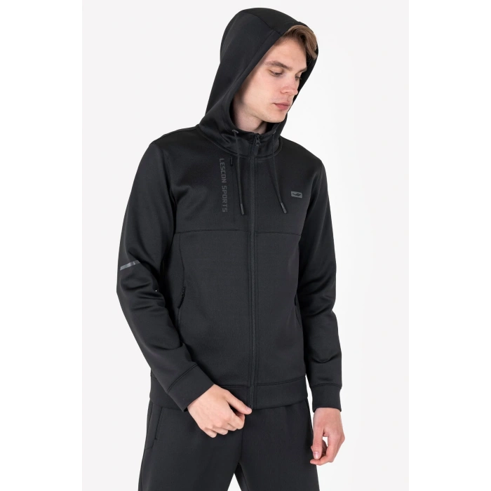 Lescon Siyah Erkek Fermuarlı Kapüşonlu Sweatshirt 23N-1133
