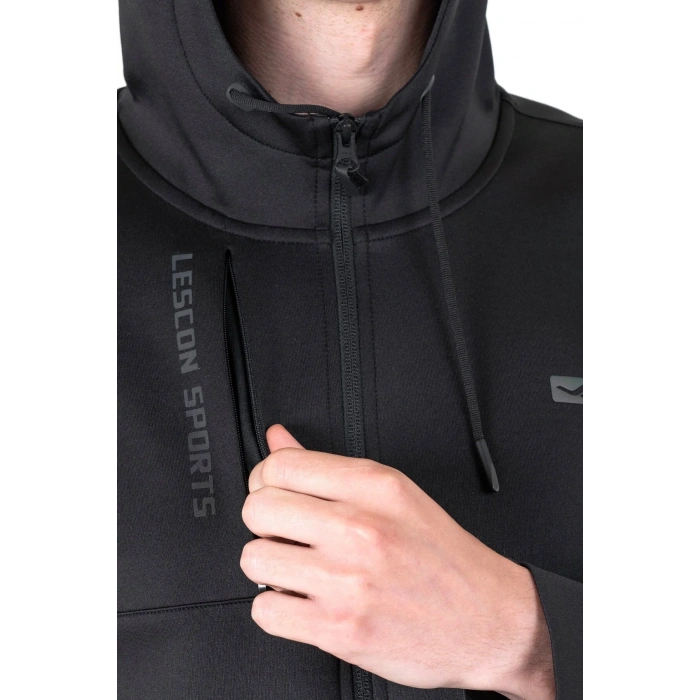 Lescon Siyah Erkek Fermuarlı Kapüşonlu Sweatshirt 23N-1133