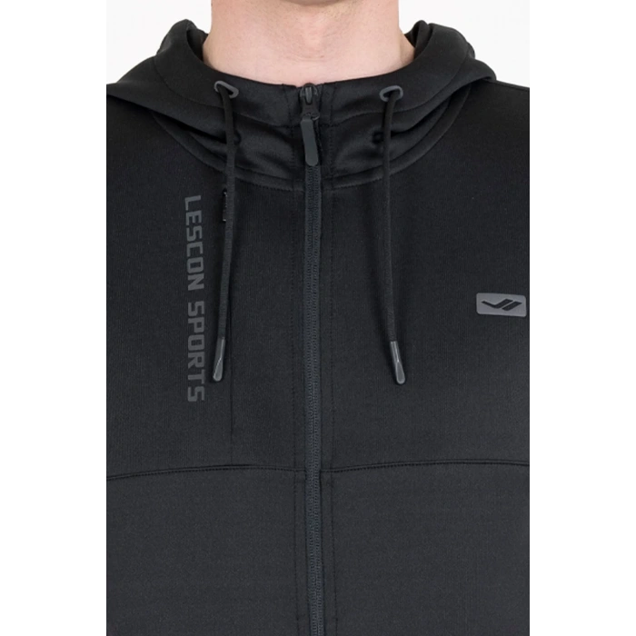 Lescon Siyah Erkek Fermuarlı Kapüşonlu Sweatshirt 23N-1133