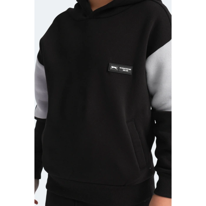 Slazenger LAYNE Unisex Çocuk Kapüşonlu Cepli Siyah / Gri Sweatshırt