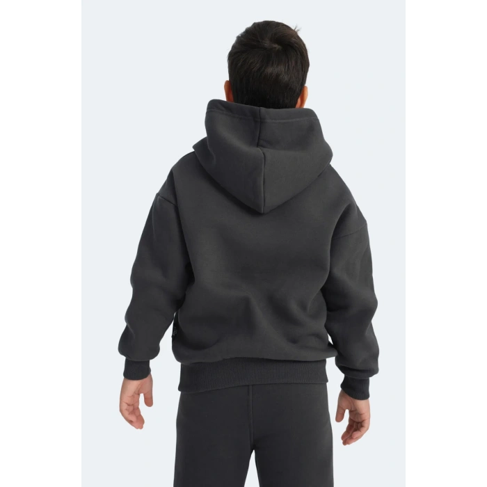 Slazenger LEXUS Unisex Çocuk Kapüşonlu Cepli Koyu Gri Sweatshırt