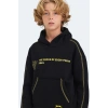 Slazenger LEVON Unisex Çocuk Kapüşonlu Cepli Siyah Sweatshırt