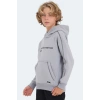 Slazenger LEVON Unisex Çocuk Kapüşonlu Cepli Taş Gri Sweatshırt
