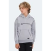 Slazenger LEVON Unisex Çocuk Kapüşonlu Cepli Taş Gri Sweatshırt