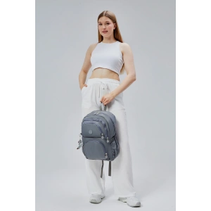 ASM SPOR Su Geçirmez Ortaokul&Lise Sırt Çantası-Çok Cepli,Hafif ve Dayanıklı Krinkil Kumaş Gri