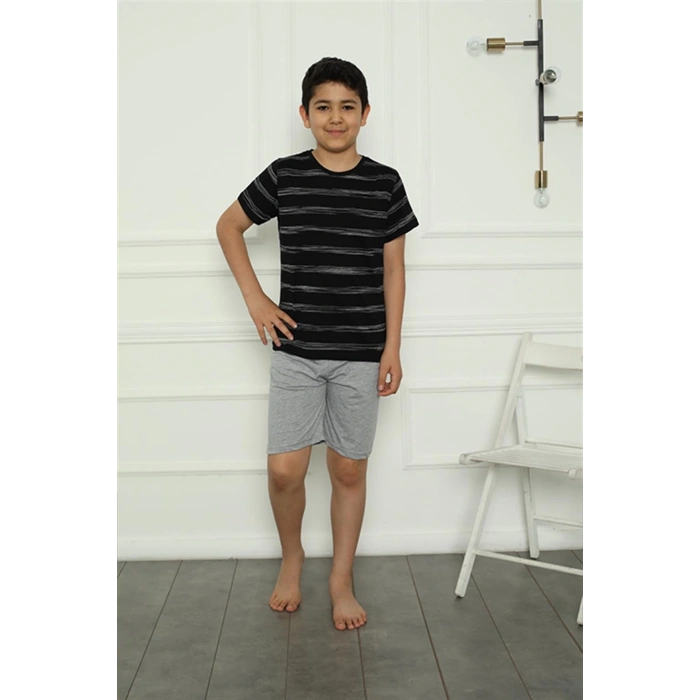 Erkek Çocuk Penye Şortlu Pijama Takım Siyah