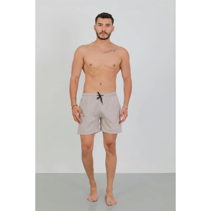 Erkek Fermuarlı Cepli Deniz Şortu Bej