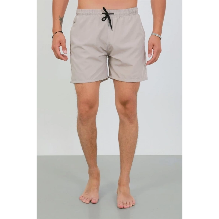 Erkek Fermuarlı Cepli Deniz Şortu Bej