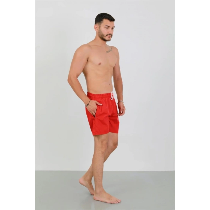 Erkek Fermuarlı Cepli Deniz Şortu Kırmızı