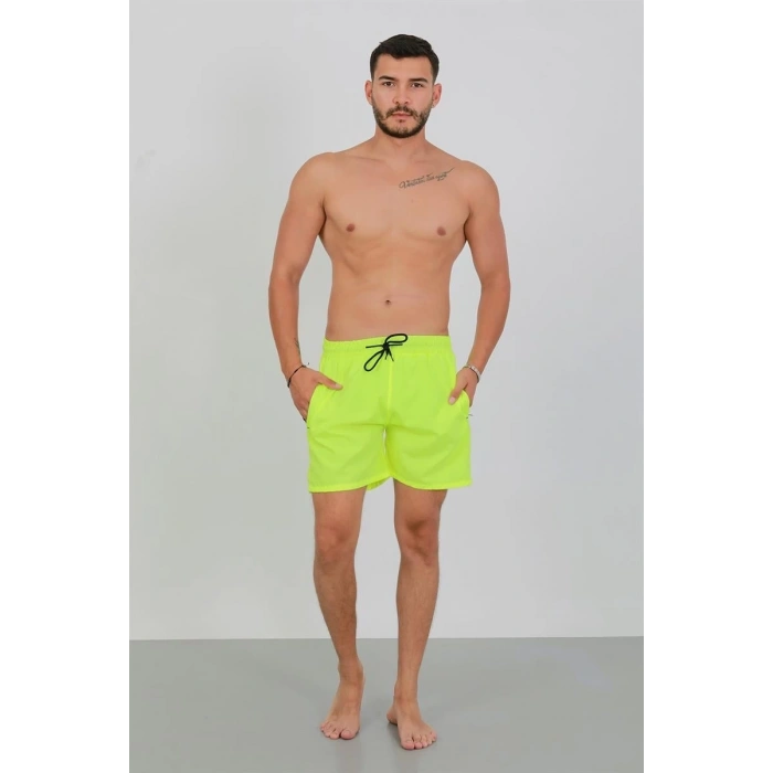 Erkek Fermuarlı Cepli Deniz Şortu Neon Yeşil