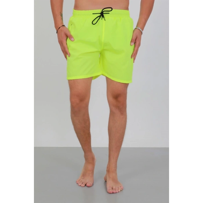 Erkek Fermuarlı Cepli Deniz Şortu Neon Yeşil
