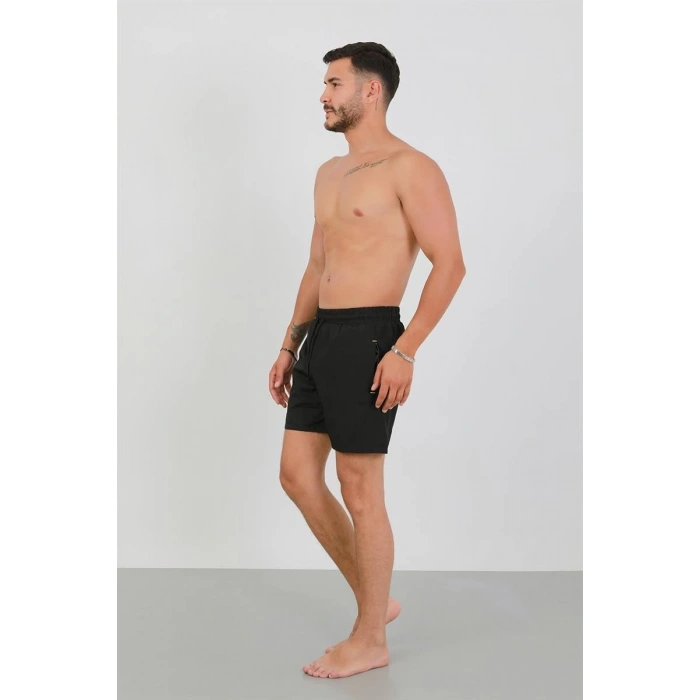 Erkek Fermuarlı Cepli Deniz Şortu Siyah