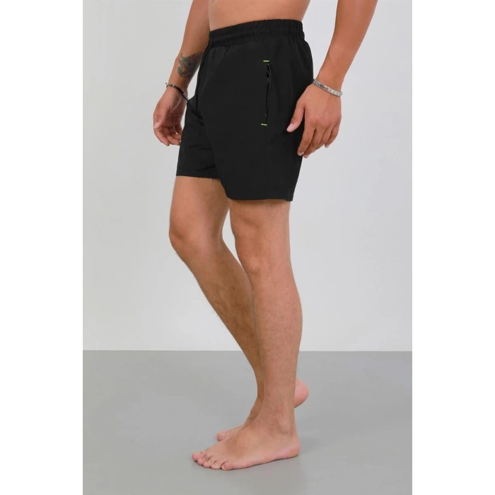 Erkek Fermuarlı Cepli Deniz Şortu Siyah