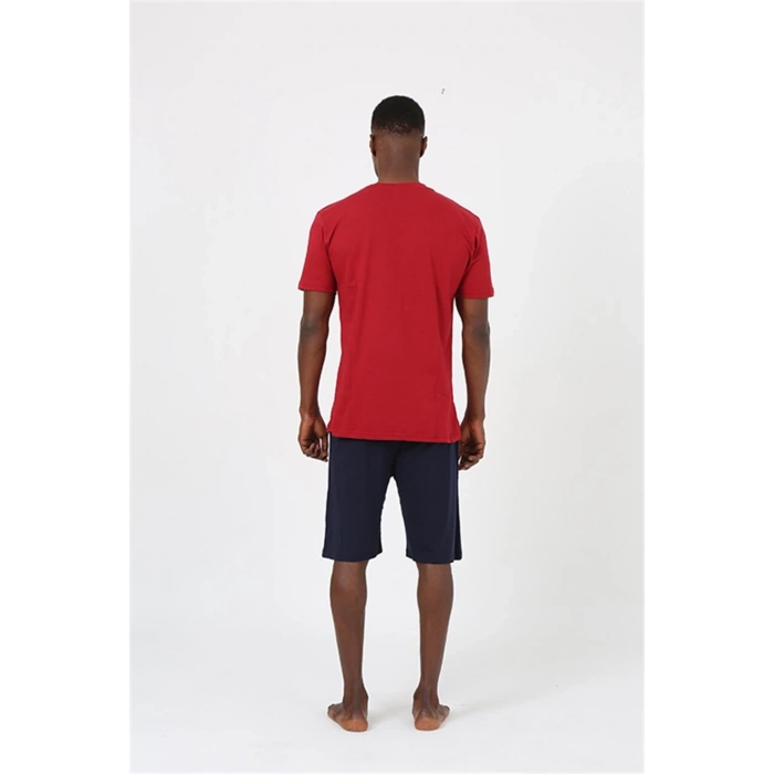 Erkek Kısa Kol Bordo Penye Şortlu Pijama Takımı