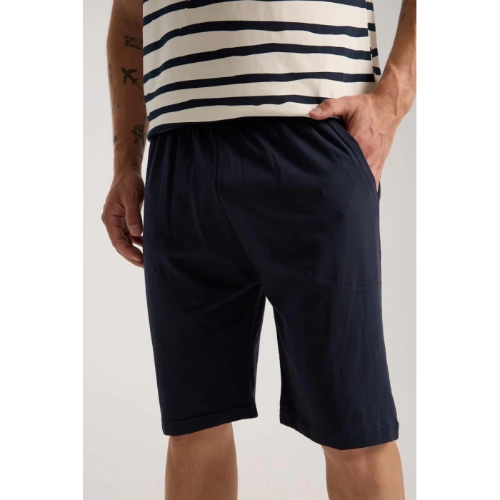 Erkek Krem Sıfır Yaka Kısa Kol Şortlu Pijama Takımı