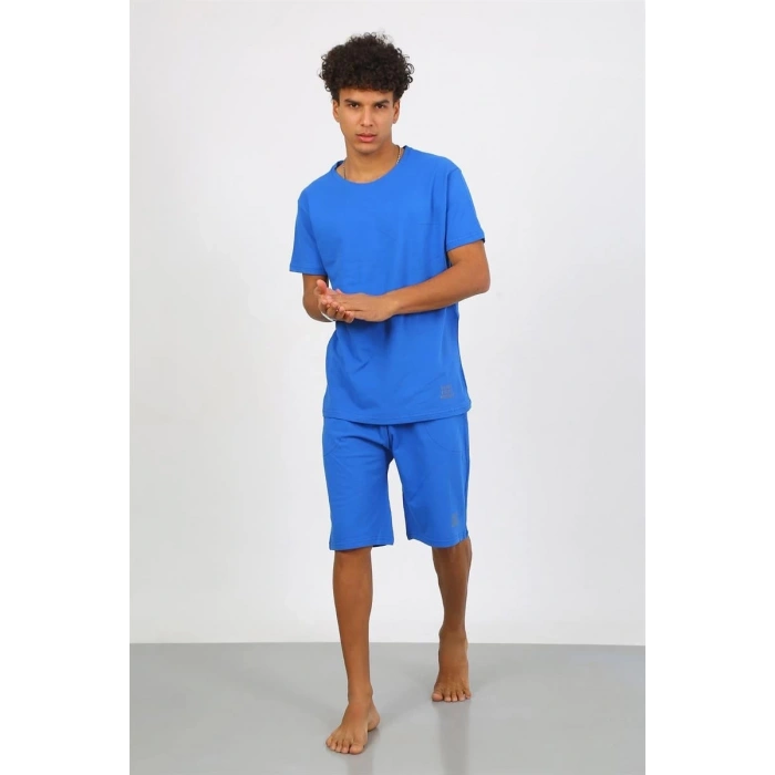 Erkek Pamuk Lakost Alt Üst Kaprili Pijama Takım Saks