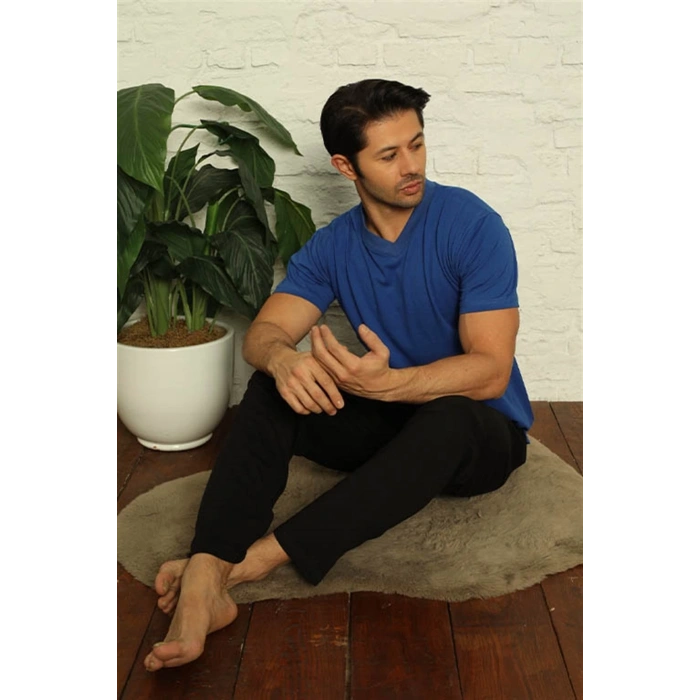 Erkek Saks V Yaka 3lü Pijama Takım