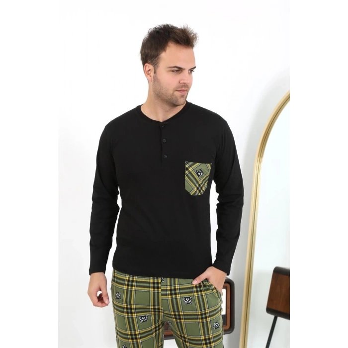 Erkek Uzun Kol Penye Siyah Pijama Takımı