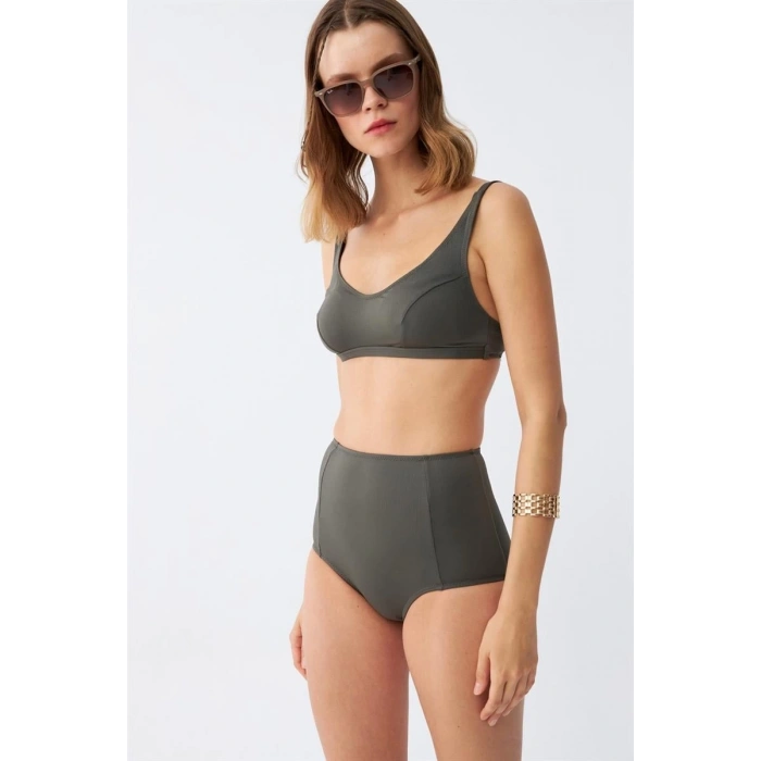 Kadın Basic Haki Pedli Yüksek Bel Bikini Takımı