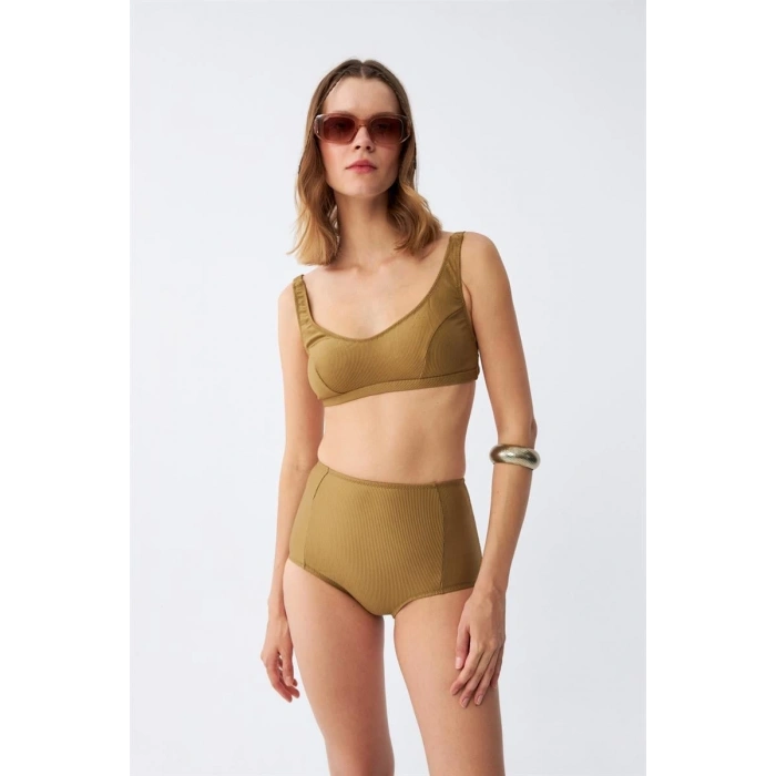 Kadın Basic Hardal Pedli Yüksek Bel Bikini Takımı