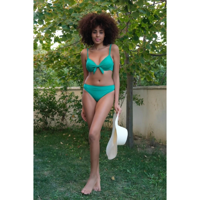 Kadın Destekli Fiyonklu Alt Üst Yeşil Bikini Takım